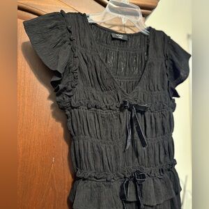VICI black tiered maxi RUFFLED CAP SLEEVE velvet accents SIZE LARGE